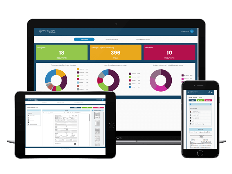 Worldview eSign Physicians Portal on desktop, tablet, and phone