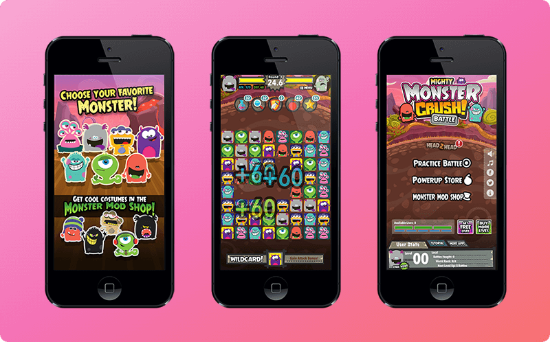 Mighty Monster Crush Battle mobile game screens